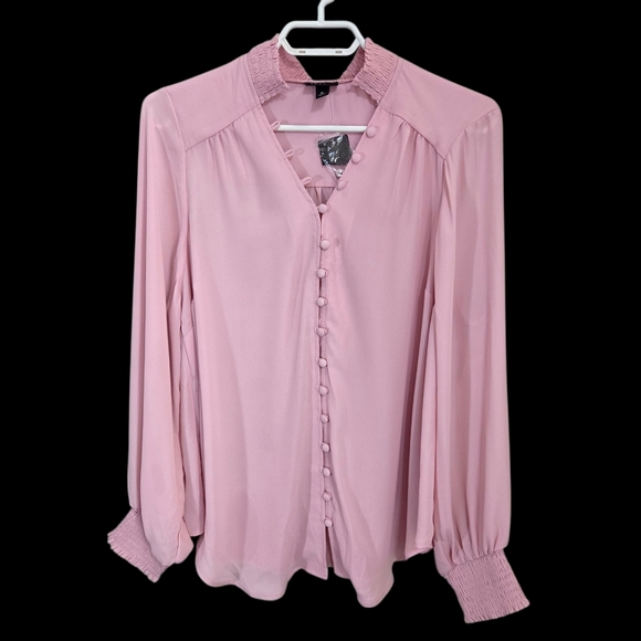 Torrid Pink Puff Sleeve Blouse with Mandarin Collar Size 0 - Picture 1 of 7